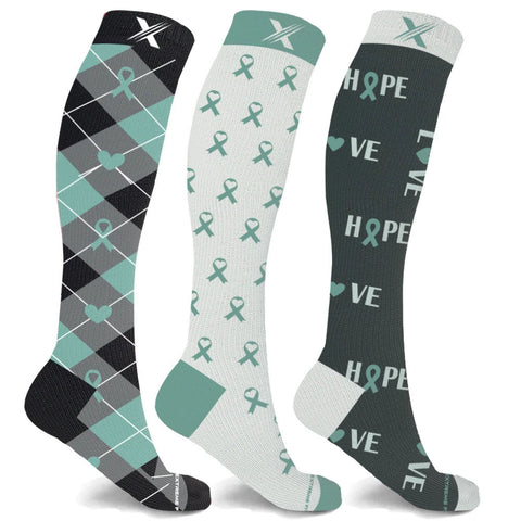 Ovarian Cancer Awareness Compression Socks - 3 ASST STYLES
