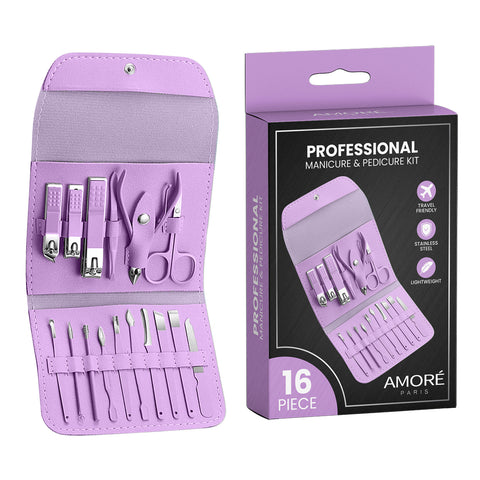Stainless Steel Professional 16-Piece Manicure Pedicure Facial Set Grooming Kit with Luxurious Portable Travel Leather Case