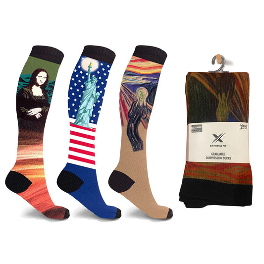 Famous Art Paintings Compression Socks - 3 PAIRS PACKED TOGETHER