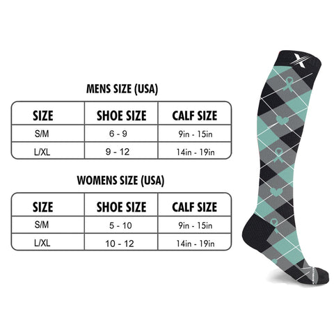 Ovarian Cancer Awareness Compression Socks - 3 ASST STYLES