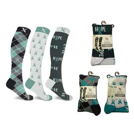 Ovarian Cancer Awareness Compression Socks - 3 ASST STYLES