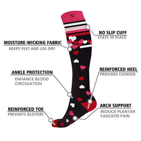 Heart & Kisses Compression Socks - 3 ASST STYLES
