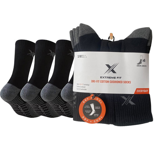 6-Pairs: Dri-tech Everyday Wear Crew Length Socks - Black