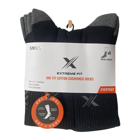6-Pairs: Dri-tech Everyday Wear Crew Length Socks - Black