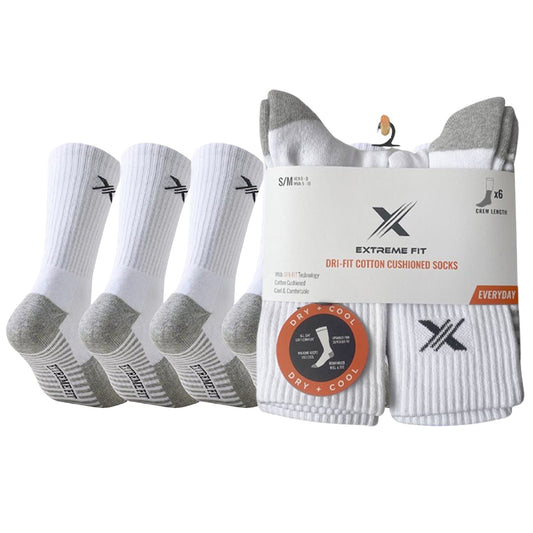 6-Pairs: Dri-tech Everyday Wear Crew Length Socks - White
