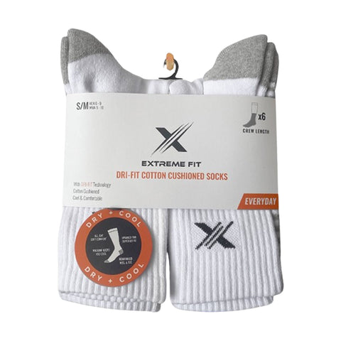 6-Pairs: Dri-tech Everyday Wear Crew Length Socks - White