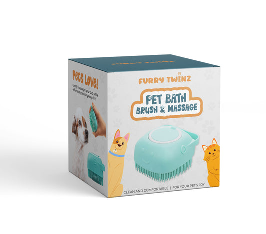 Soft Dog Cat Pet Bath Scrubber Massager Brush with Shampoo dispenser