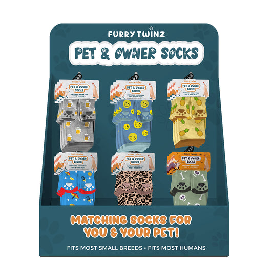 24-PAIRS PET & OWNER SOCKS WITH FREE DISPLAY