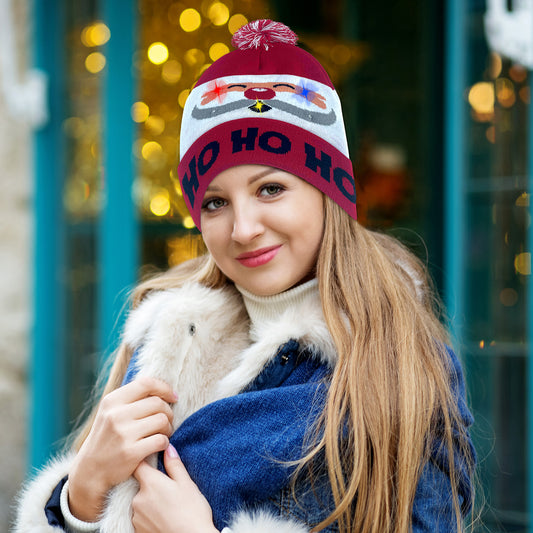 COLORFUL WARM LED CHRISTMAS HOLIDAY POM POM BEANIE HAT WINTER KNIT