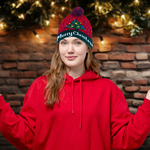 COLORFUL WARM LED CHRISTMAS HOLIDAY POM POM BEANIE HAT WINTER KNIT