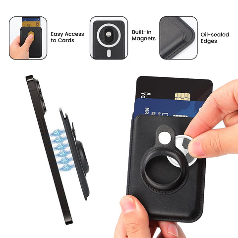 RFID BLOCKING SNAP-ON MAGSAFE MAGNETIC CARD WALLET HOLDER ORGANIZER WITH BUILT-IN AIRTAG POCKET