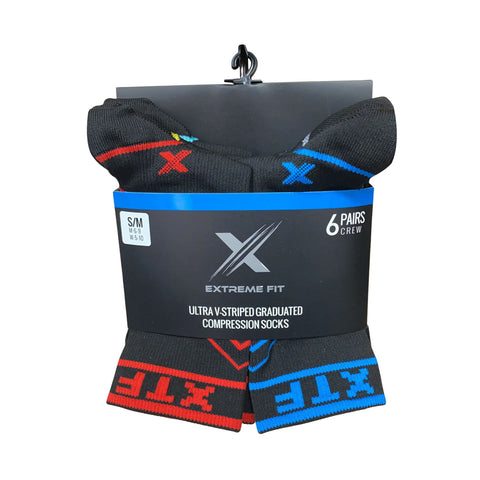 6-Pairs: Striped Design Crew Length Recovery Compression Socks