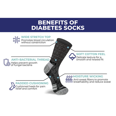2-PAIRS: NON-BINDING LOOSE FIT COTTON DIABETIC CREW SOCKS