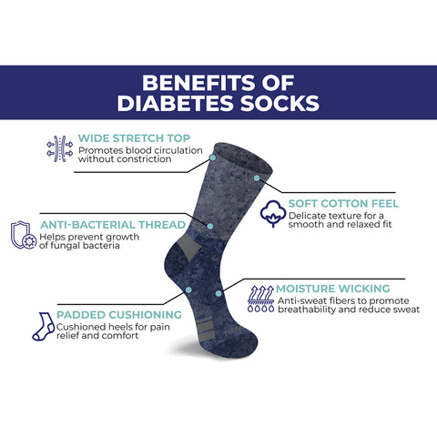 2-PAIRS: NON-BINDING LOOSE FIT COTTON DIABETIC CREW SOCKS