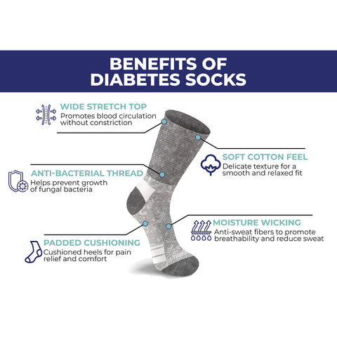 2-PAIRS: NON-BINDING LOOSE FIT COTTON DIABETIC CREW SOCKS