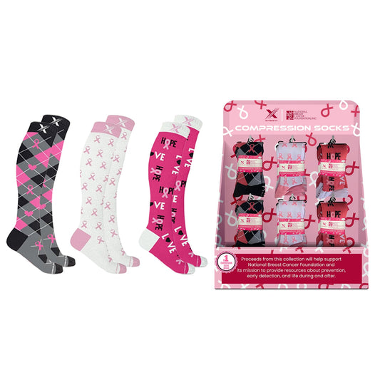 24-PAIRS BREAST CANCER AWARENESS SOCKS WITH FREE DISPLAY